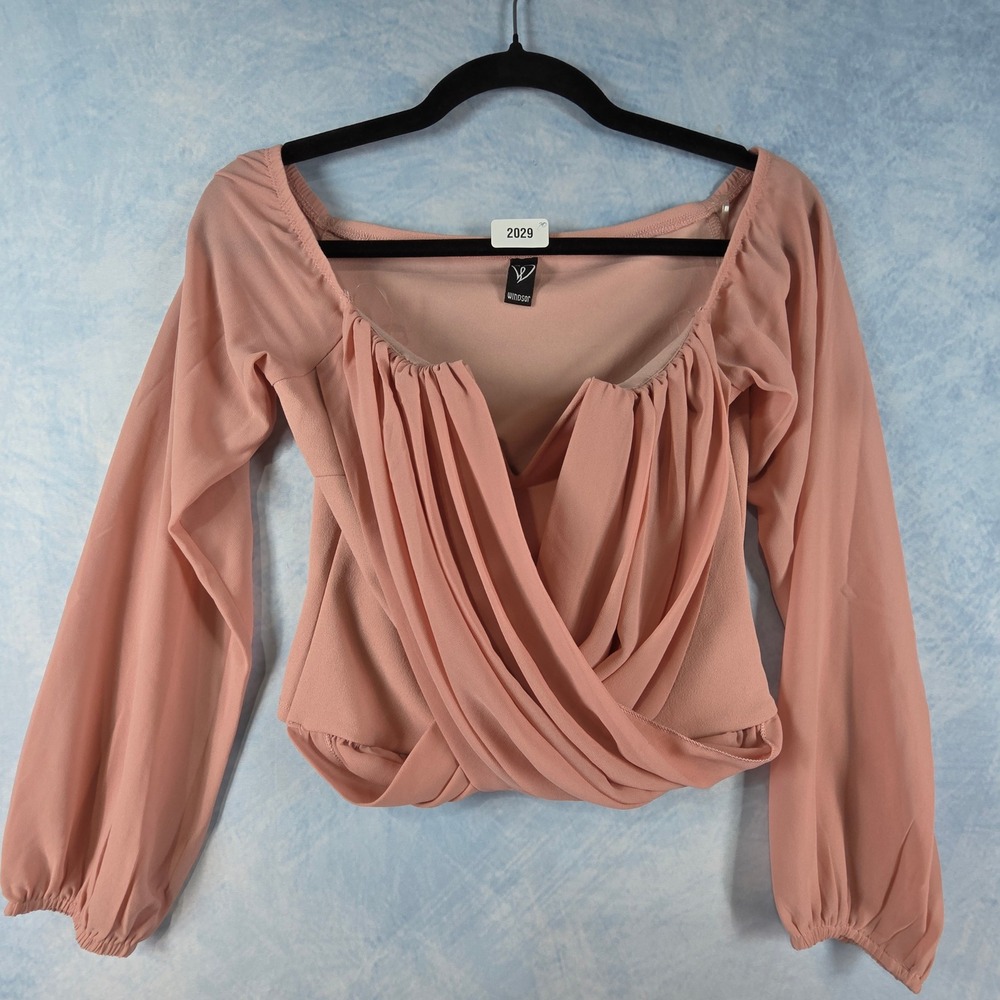 Windsor Mauve Pink Draped Surplice‎ Off Shoulder Crop Top Blouse WT2017 Small